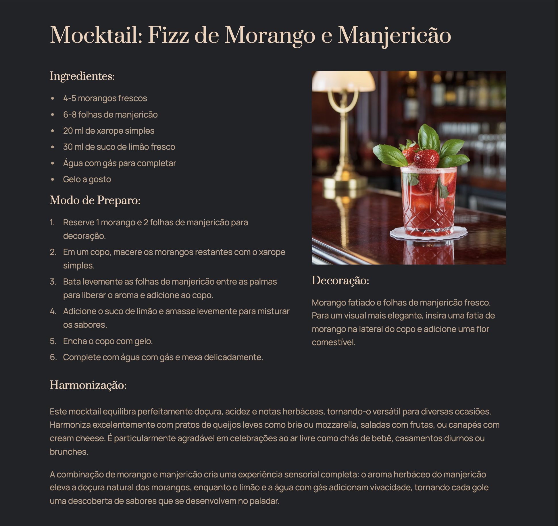 Exemplo de receita de drink do nosso material